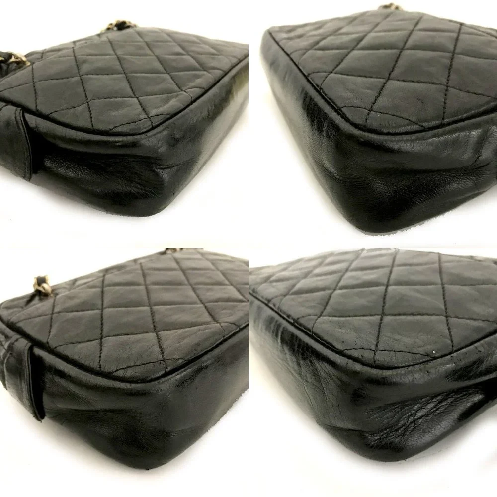CHANEL Quilted Matelasse Lambskin Chain Shoulder Camera Bag Black leather gold - Picture 6 of 16